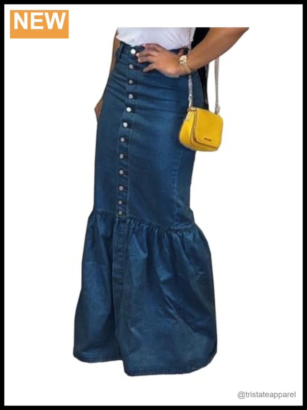 Women's Button Down Denim Ruffle Maxi Dress Mermaid Fishtail